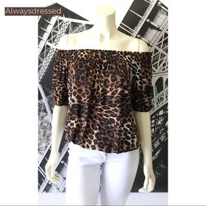 RHAPSODY Off The Shoulder Animal Print Top